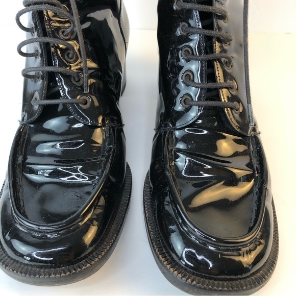 KELIAN Studios black patent leather lace up combat boots 8 - Picture 4 of 10